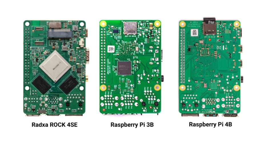 Bottom of Radxa ROCK 4SE vs. Raspberry Pi 3B vs. Raspberry Pi 4B